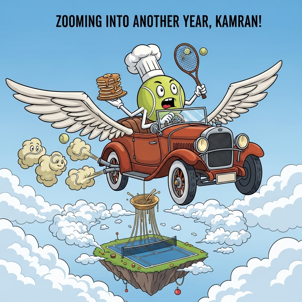 Flying, Tennis, Cooking, Vintage Car, and Birthday Card