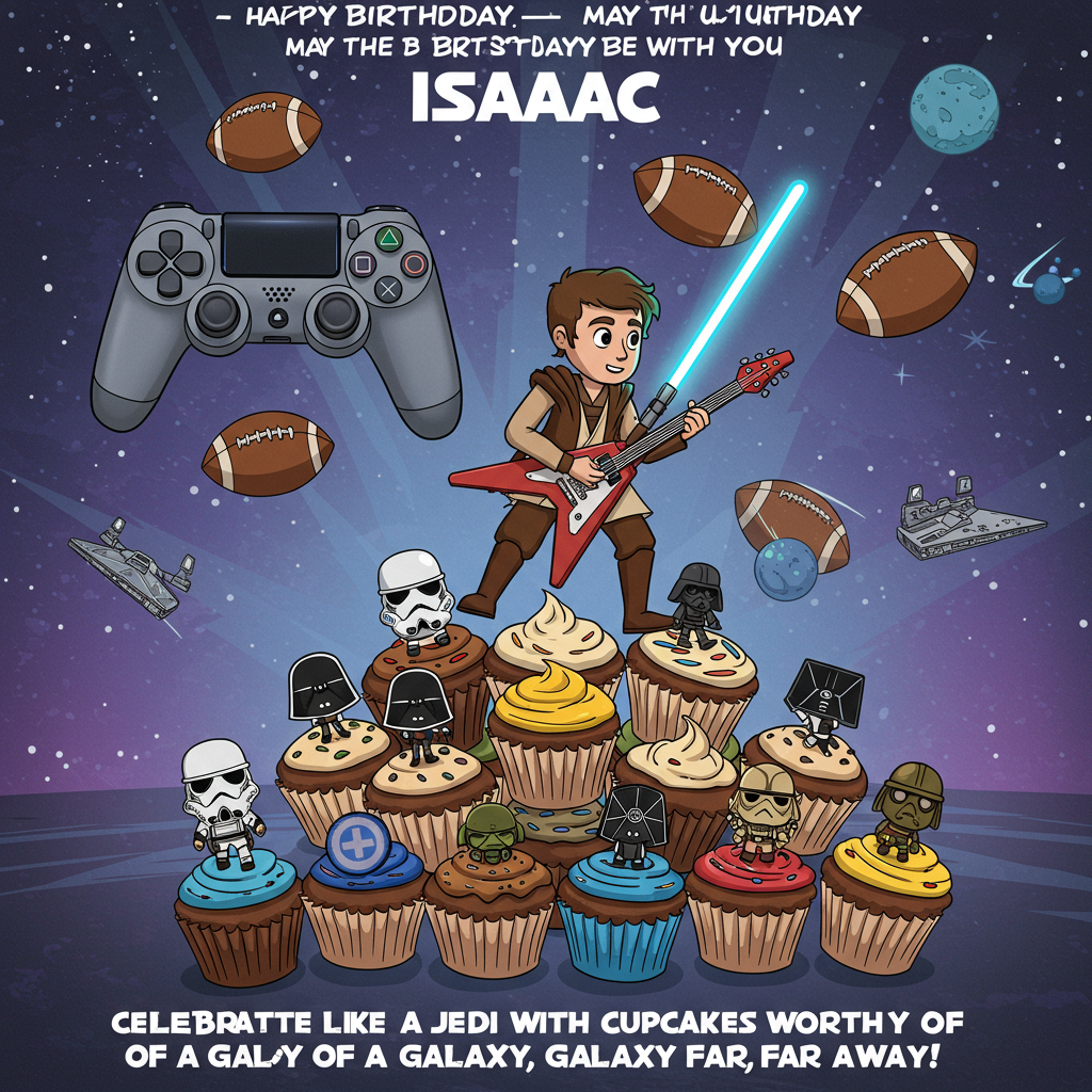 Star Wars PlayStation guitar football sweet cupcakes, and Birthday Card