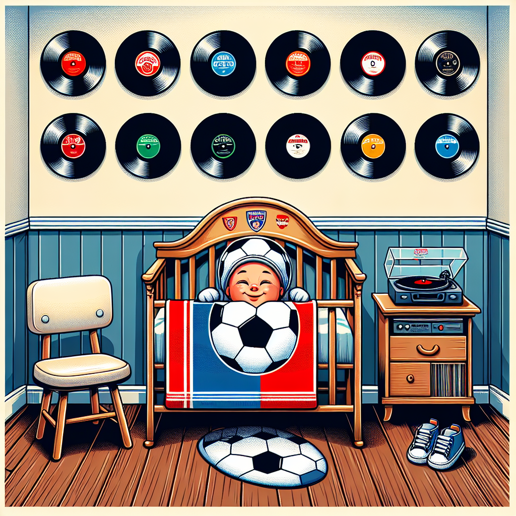 Create an inviting illustration of a cozy nursery room decorated in colors of a generic football club. The walls are tastefully decorated with vinyl records of various undisclosed music genres. The centerpiece of the room is a crib, containing a football-patterned blanket wrapped around a radiantly smiling baby. A record player in the corner plays soft and comforting tunes, creating a serene environment in celebration of the new family addition.
Generated with these themes: Indie music, Ipswich football club.
Made with ❤️ by AI.