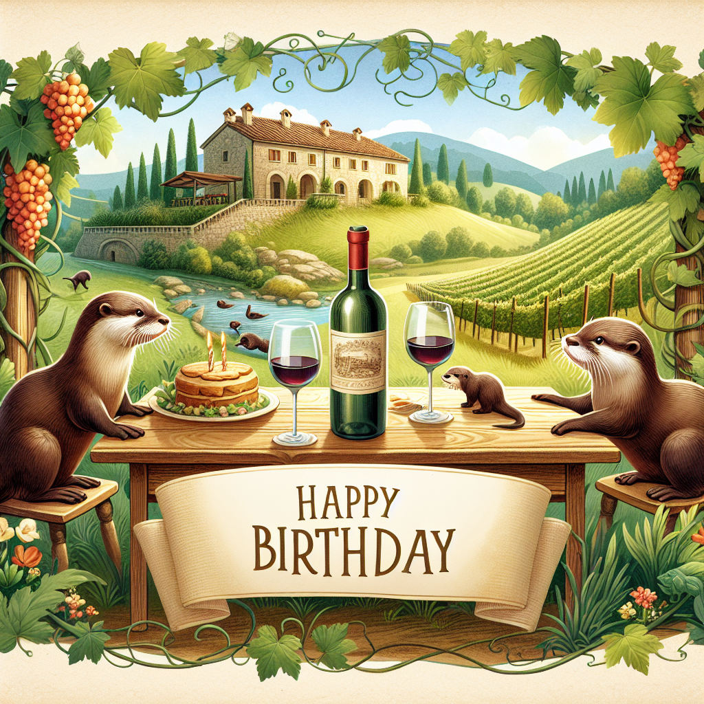 Otters, Wine, Garden, and Italy Birthday Card