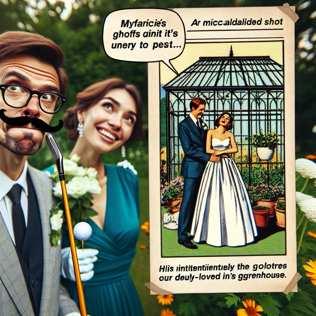 In this light-hearted scene, imagine a Caucasian man with a mustache and spectacles, portrayed in the middle of a golfing mistake. His miscalibrated shot unintentionally shatters the glass panels of his Hispanic wife's dearly-loved greenhouse. This incident occurs during the celebration of their wedding anniversary, adding an unforeseen hilarity to their special moment.
Generated with these themes: Husband with Mustache and glasses accidently smashes wife's greenhouse playing golf.
Made with ❤️ by AI.