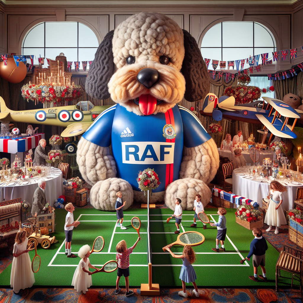 A joyous birthday scene is set, echoing with laughter and merry-making. Towering over the guests, an enormous inflatable mascot resembling a fluffy Cockerpoo dog proudly wears a jersey representing a popular football club. Adjacent to this, a pretend tennis court hosts games of tennis, guests participating with old-fashioned wooden rackets for a touch of nostalgia. The tables are adorned with centerpieces featuring miniature replicas of aircraft, each one carrying festive banners that playfully combine with RAF emblems. The elaborate celebrations beautifully merge the realistic elements with the interests of the person celebrating their birthday.
Generated with these themes: Cockerpoo, RAF , Arsenal , and Tennis.
Made with ❤️ by AI.