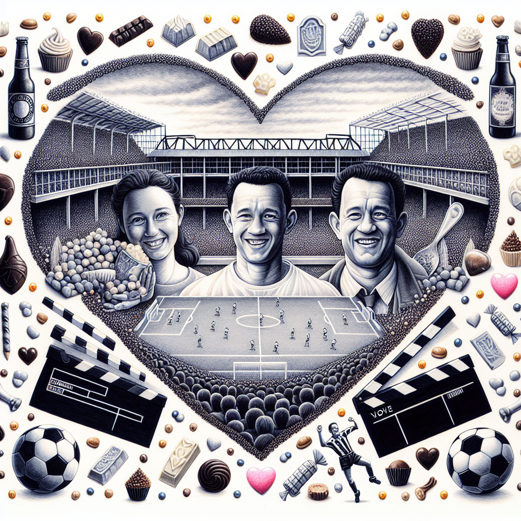 For the anniversary, let's craft an illustration filled with heartwarming appeal, incorporating elements cherished by the celebrants: a famous football club, a renowned actor, and a love for chocolates and sweets. The centerpiece of the image should depict a heart-framing a bustling football stadium, akin to the style of Tottenham Football Club, with a candy border symbolizing the sweetness of the occasion. Include a joyful figure who shares similar physical qualities with Tom Hanks from a well-known film, holding a soccer ball. Throughout the border, subtly incorporate miniature footballs, movie reels, chocolates, and candies, connecting the worlds of sports, cinema, and indulgent sweets in our celebratory visual.
Generated with these themes: Tottenham Football Club, Tom Hanks, Chocolate, and Sweets.
Made with ❤️ by AI.