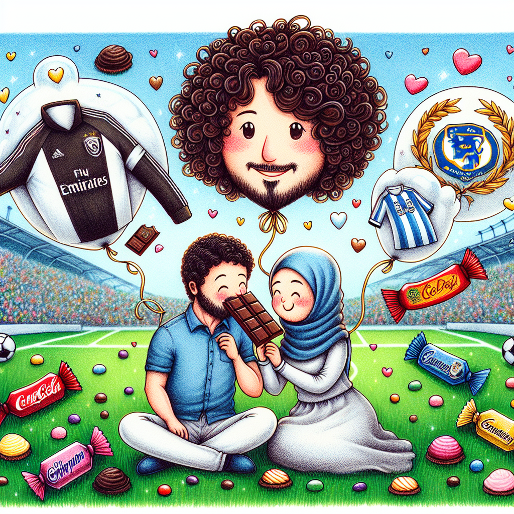 A whimsical illustration commemorates an anniversary with a touch of cuteness, intertwining elements representing a renowned football club, a parallel figure to a popular actor, and a sweet indulgence of chocolate and candies. In the foreground, a Middle-Eastern couple, adoringly sharing a chocolate bar, are seated on a lush green field similar to a soccer pitch. Floating above, a caricature balloon of a male actor with curly hair and an endearing smile looks down, while team scarves and jerseys ornate the borders of the image. An array of colorful sweets sprinkled throughout the scene add a vibrant and joyful ambiance.
Generated with these themes: Tottenham Football Club, Tom Hanks, Chocolate, and Sweets.
Made with ❤️ by AI.