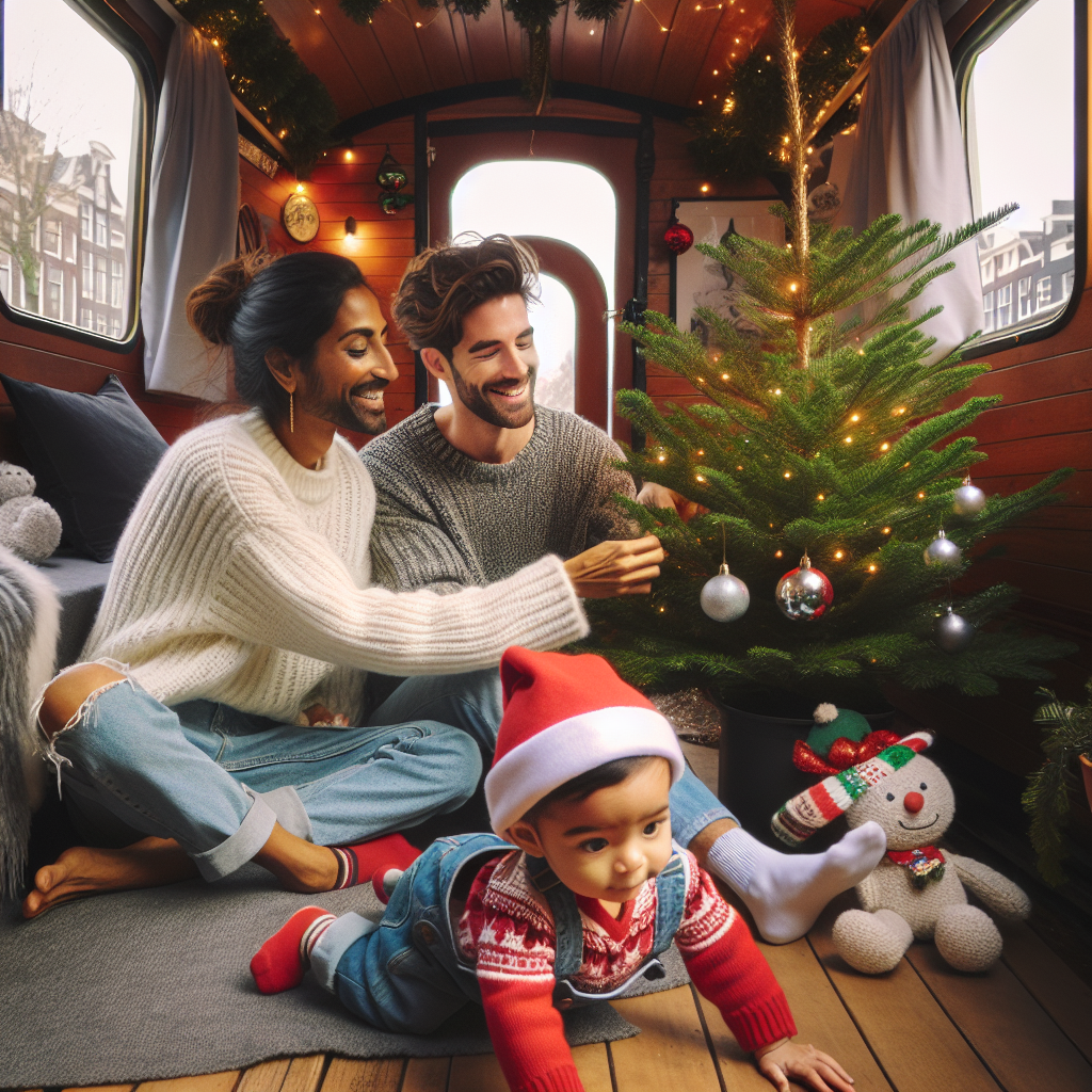 Photo of a cozy Christmas moment inside an Amsterdam houseboat. The two friends are happily decorating a Christmas tree, while the baby boy, dressed in Christmas attire, crawls curiously around.
Generated with these interests: 2 female friends white skin brown hair, Amsterdam, and 9 month old baby boy.
Made with ❤️ by AI.