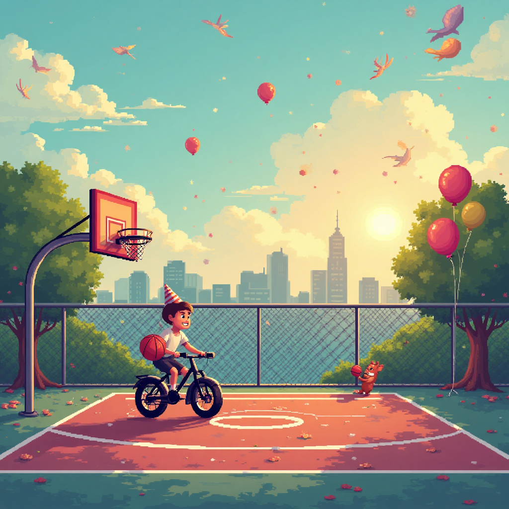 Basketball and e bike, and Birthday Card