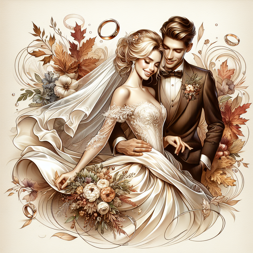 Create a captivating illustration that captures the cool atmosphere of a November wedding. A radiant bride with blonde hair and a dapper groom with brunette hair are in the center of the scene, displaying palpable happiness and deep bond. The bride's exquisite dress ripples gently, highlighted with tones reminiscent of autumn, while the groom's clothes are neatly tailored, aligning nicely with the overall stately theme. Subtle marriage symbols such as rings and various types of flowers form a harmonious blend in the backdrop, putting the finishing touch on this idyllic image.
Generated with these themes: Wedding, Bride and groom, November, Blonde bride, and Brunette groom.
Made with ❤️ by AI.