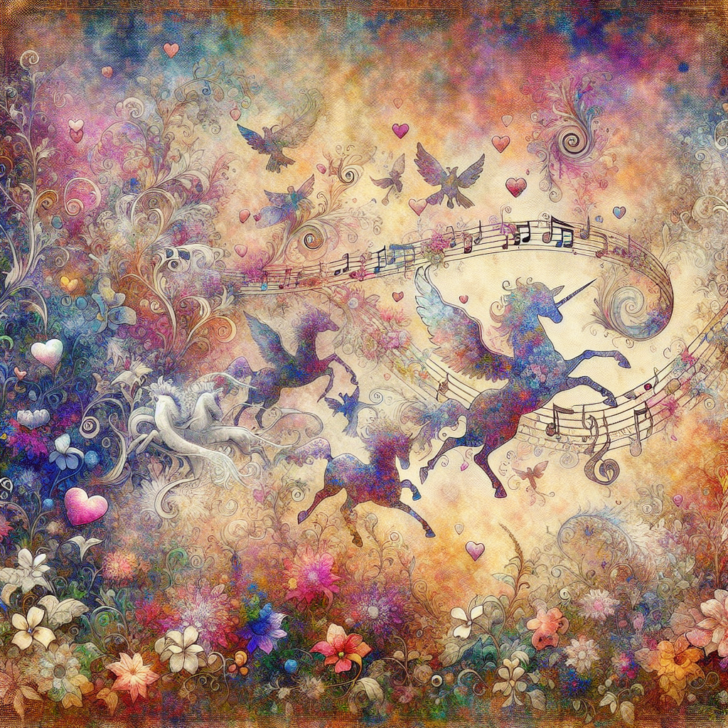 Imagine an abstract tapestry with a theme of celebration, especially designed for a birthday occasion. The border of the tapestry is adorned with flourishing flowers in vibrant tones, which are sporadically interspersed with tiny, heart-shaped foliage. Rambunctious silhouettes of birds and unicorn figures frolic across the dyed fabric, their forms being highlighted by swirling staves and musical clefs from a mystical symphony. The atmosphere within the tapestry exudes an aura of enchanted merrymaking. Moreover, an array of organic vegetation creates an appealing contrast against the fantastical world represented in the tapestry.
Generated with these themes: Drawing, flowers, birds, hearts, unicorns, MUSIC, and PLANTS.
Made with ❤️ by AI.