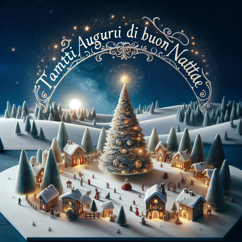 An enchanting cute vector tableau showcases a traditional Albero di Natale, encircled by a miniature festive village that exudes a warm natalizia atmosphere. The detailed tree is topped with a golden star and surrounded by miniature figurines, creating a 3D-like effect. Above the snowy landscape, 'Tanti auguri di Buon Natale' arcs in an elegant, handwritten script, completing the idyllic Christmas scene.
Generated with these themes: Albero di natale e atmosfera natalizia .
Made with ❤️ by AI.