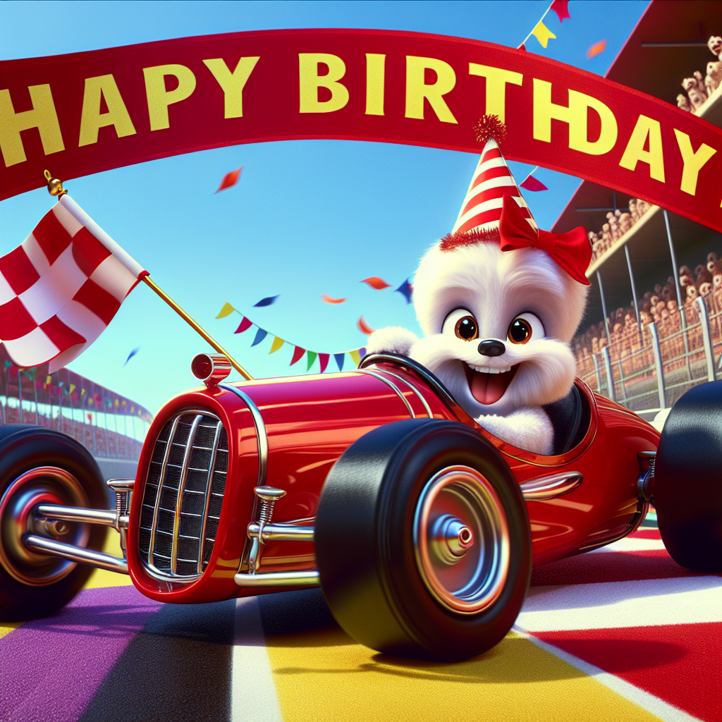 In a joyous cartoon-themed birthday scene, we see an animated car racer, identifiable by his red festive party hat, zooming on a fanciful Formula One track. The driver’s character, though not resembling any real-life individuals, gives off a strong aura of tenacity and charm. Providing support and laughter to the scene, cartoon Bichon Frise dogs serve as the pit crew and audience. With their exaggerated cuteness and tiny bow ties, they wave flags in enthusiasm, contributing to the heartwarming and humorous atmosphere of this celebration.
Generated with these themes: Formula one, Michael schumacher , Dogs, and Bichon.
Made with ❤️ by AI.