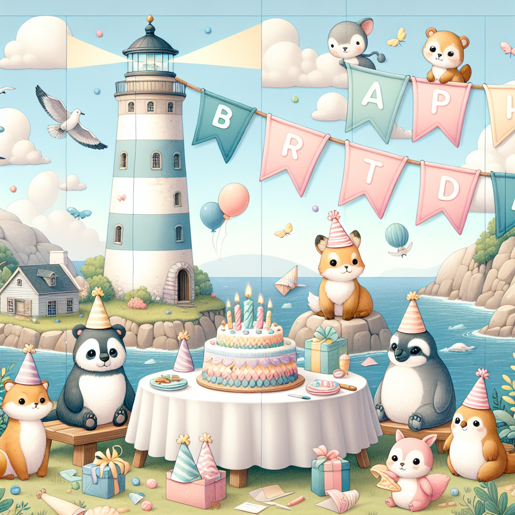 Envision an alluring birthday scene structured around a nostalgic lighthouse situated on a coastal landscape. Touches of gentle pastel colors embrace the scene, created by the banners that sway softly in the coastal wind marking the festive occasion. A collection of cute wildlife, from a variety of species, congregates around a celebratory table in the forefront. These animals add a homely and fanciful element to the celebration by engaging in a unique task of knitting vibrant party hats.
Generated with these themes: Lighthouse, Wexford, and Knitting.
Made with ❤️ by AI.