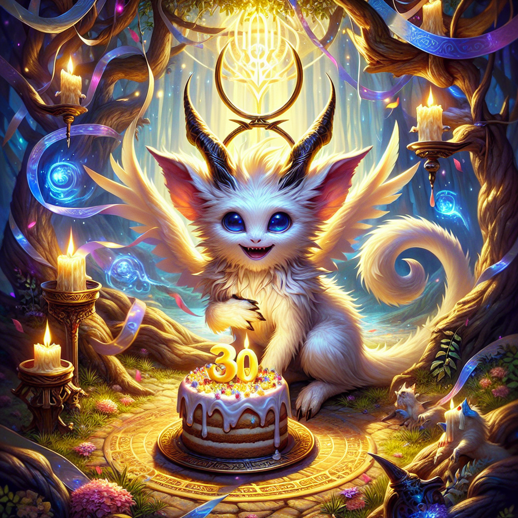 Create an image of a captivating 30th birthday event blending the fun spirit of fantasy animal-like creatures with the appealing allure of an epic fantasy series. An enchanting character with a mischievous smile, similar to a playful, friendly ghost, stands in the heart of an enchanting woodland inspired by a classic high fantasy setting, cradling a petite birthday cake suitable for tiny humanoid species. Surrounding the scenario are subtle tributes to the epic fantasy series, including a symbol of power positioned on the cake's summit, intertwined with shimmering illumination and decorative streamers that lend a magical, festive atmosphere to the artwork.
Generated with these themes: 30th, Gengar, and Lord of the rings .
Made with ❤️ by AI.