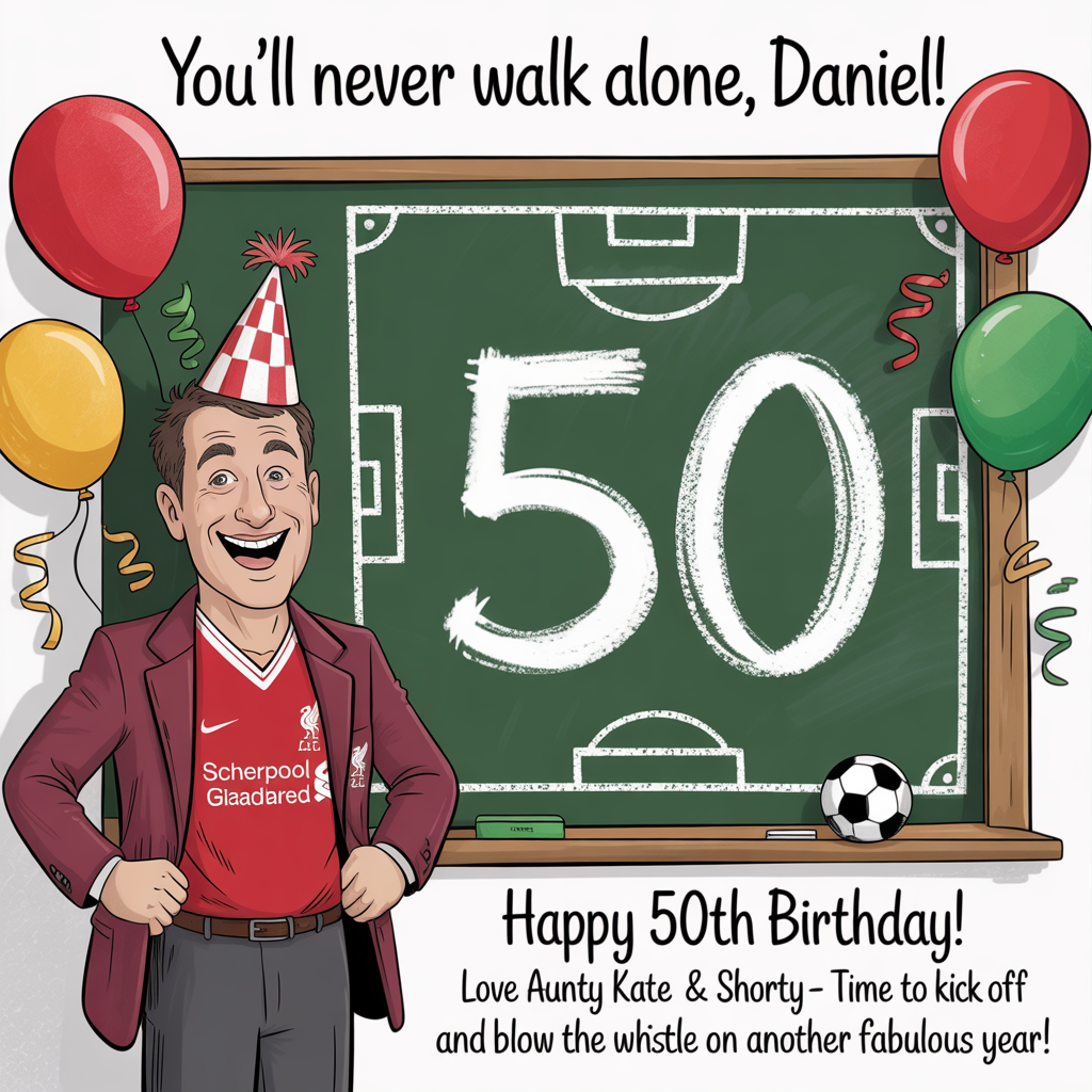 Liverpool fottball, school headmaster, 50th birthday , and Birthday Card