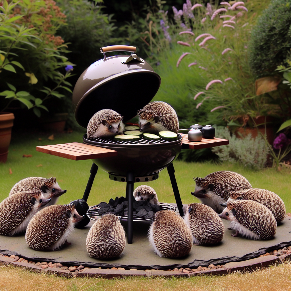 A captivating garden scene reveals a assembly of hedgehogs clustered around a unique BBQ shaped like one of their own, the metallic quills cleverly disguised as the grill's controls. The tempting scent of grilling vegetables permeates the air, intertwining with the audible crunch of charcoal, manifesting a lighthearted and heartwarming Father's Day celebration in the absence of a human father figure.
Generated with these themes: Hedgehog, and BBQ.
Made with ❤️ by AI.