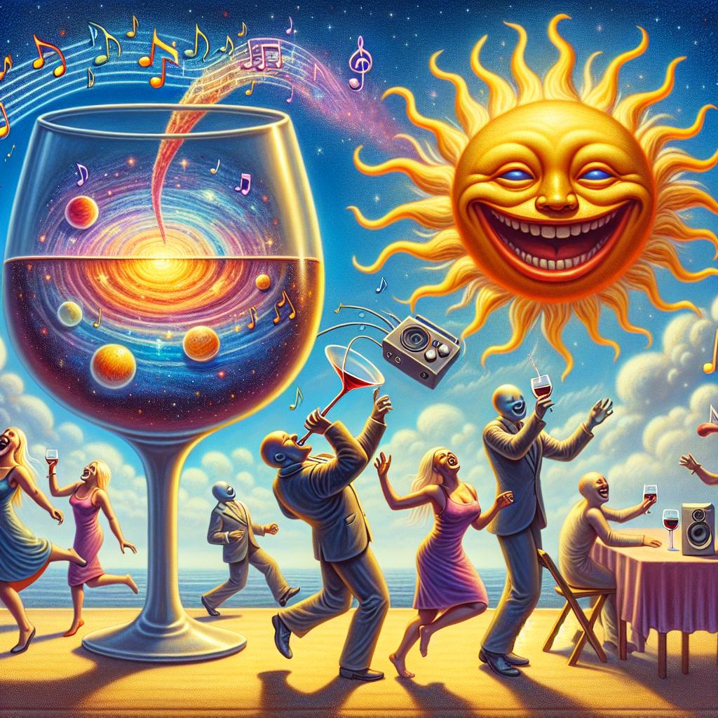 Depict a dazzling, surreal birthday setting. The cheery sun in the sky has an exaggerated, wide grin, its rays frolicking around a caricaturized large wine glass that's half-full with an astral spectacle within. Musical notes waft from a compact music player, fusing with the subtle aroma of water. In this alternate reality, a family with members of differing descents: a Caucasian figure, an East Asian figure, a Black figure and a Hispanic figure are elongated. As an imaginative touch, mix human and botanical characteristics in their faces. They are immersed in merrymaking amidst the uncanny beauty of this ecstatic depiction.
Generated with these themes: Sun, Wine glass, Music, Water, and Family .
Made with ❤️ by AI.