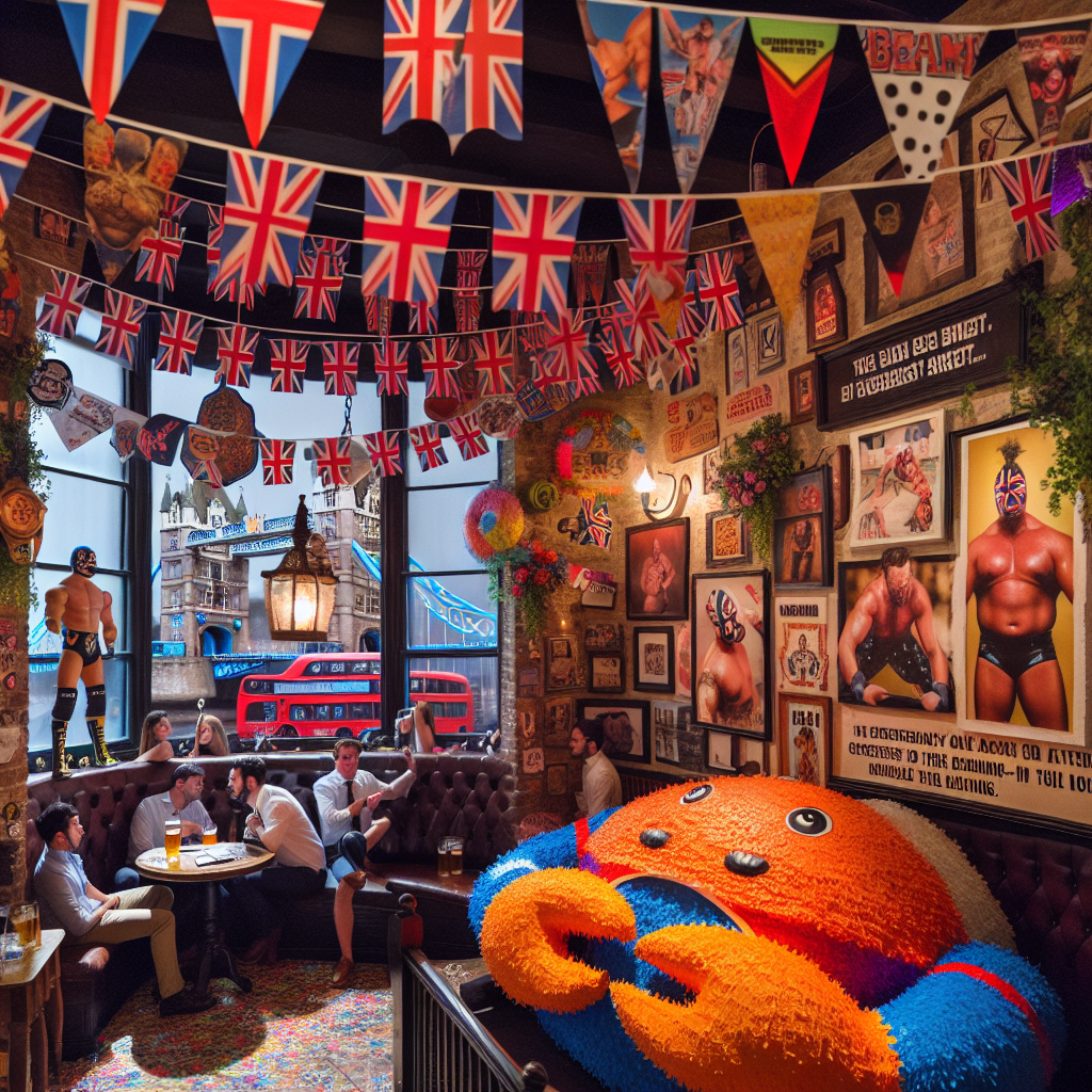 Imagine a vibrant birthday party that embodies the quintessential character of a traditional British pub. The murmur of the crowd mixes with the dramatic voiceovers of wrestling commentators, adding an unexpected dimension to the occasion. The interior of the pub is festooned with bunting flags depicting renowned UK landmarks such as the Tower Bridge, Stonehenge, and the London Eye, as well as wrestling paraphernalia. At the center of the party lies an extraordinarily realistic piñata designed in the form of a crab rangoon, poised to rain a deluge of candies and treats over the guests. A corner of the room is dedicated to a karaoke setup, encouraging guests of all descents and genders - from Middle-Eastern men to South Asian women - to sing joyfully into the night. The decor perfectly blends all the different themes, resulting in a one-of-a-kind, unforgettable birthday party.
Generated with these themes: The UK, Wrestling , Crab Rangoon , Singing, and Love .
Made with ❤️ by AI.