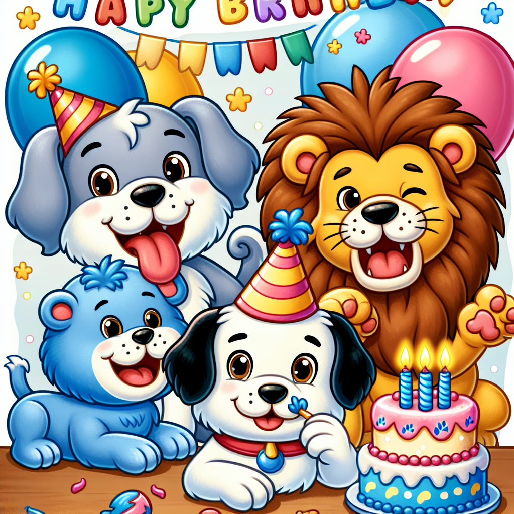 Duggee, Bluey, and Lions Birthday Card