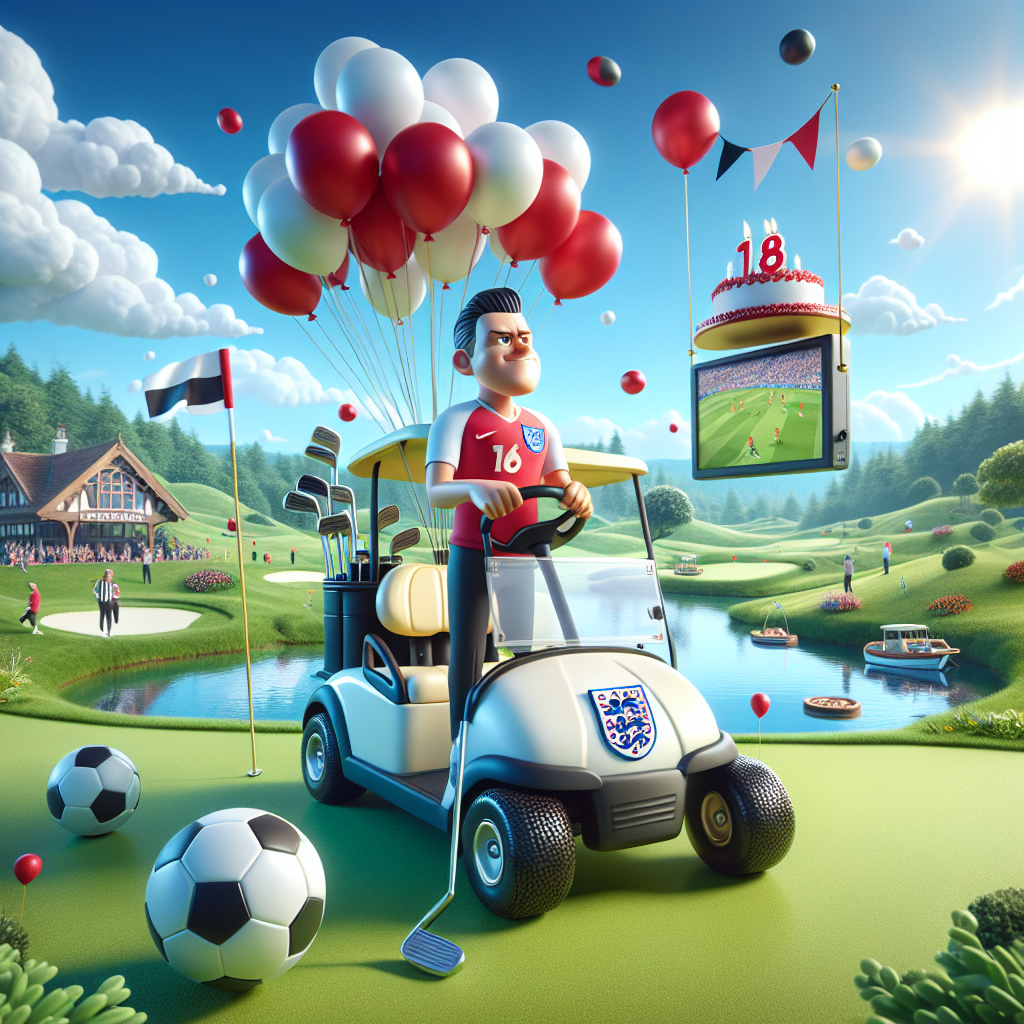 Depict a joyful birthday scene situated on a lively golf course abundant with lush, green landscapes and a sky radiant with clear blue hues. In the forefront, a character adorning a jersey of a popular English football club is depicted gripping a golf club with an atmosphere of celebration. The design of the golf cart ingeniously incorporates a flat-screen TV, broadcasting key moments from previous English football games. Floating overhead are balloons decorated in a combination of red and white colors. Awaiting the festivities is a birthday cake decorated with a miniature recreation of a football and golf ball.
Generated with these themes: Golf, Liverpool football club, and Watching TV.
Made with ❤️ by AI.