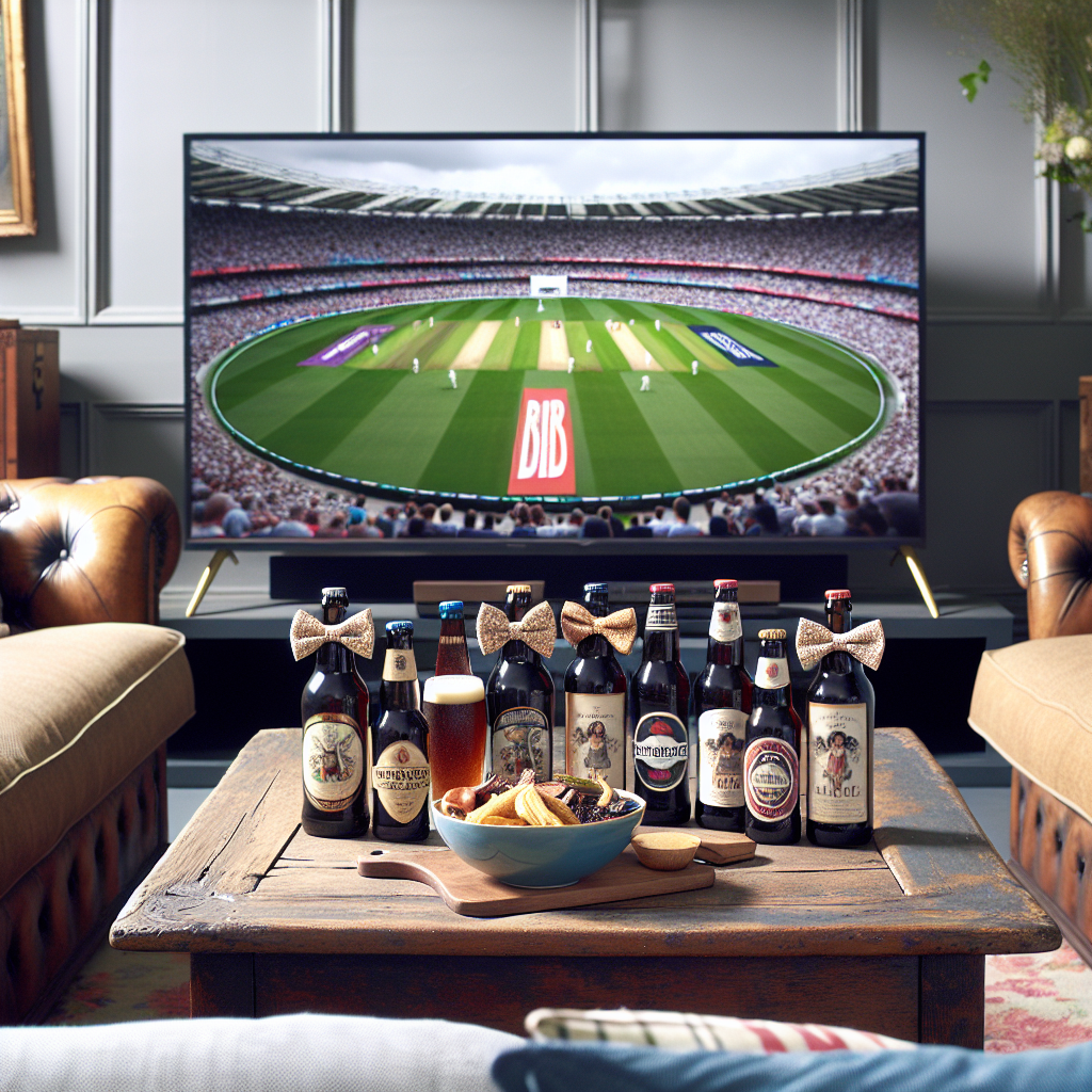 Illustrate a comfortable den with an oversized television airing a live cricket game, the suspense hanging heavy in the room. Centrally positioned is an aged, country-style coffee table featuring a selection of regional artisanal beers. Each beer bottle is adorned with an amusing bowtie as a playful acknowledgment of Father's Day. A variety of party treats are set within arm's length, the arrangement still pristine but primed for the halftime break. This is when everyone will convene to toast, exchange tales, and commemorate the day in a subliminal homage.
Generated with these themes: Cricket, and Beer.
Made with ❤️ by AI.