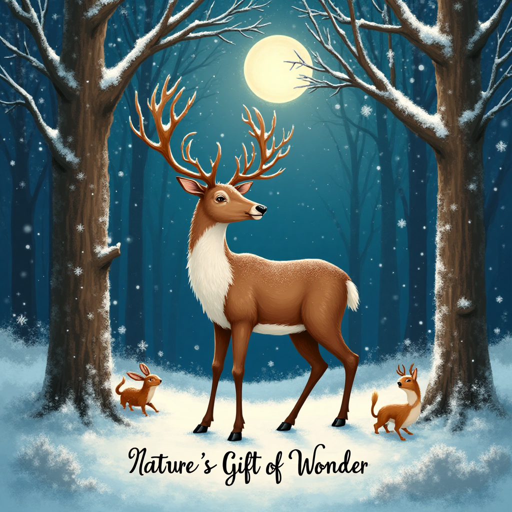 Christmas enchanted forest reindeer, and Christmas Card