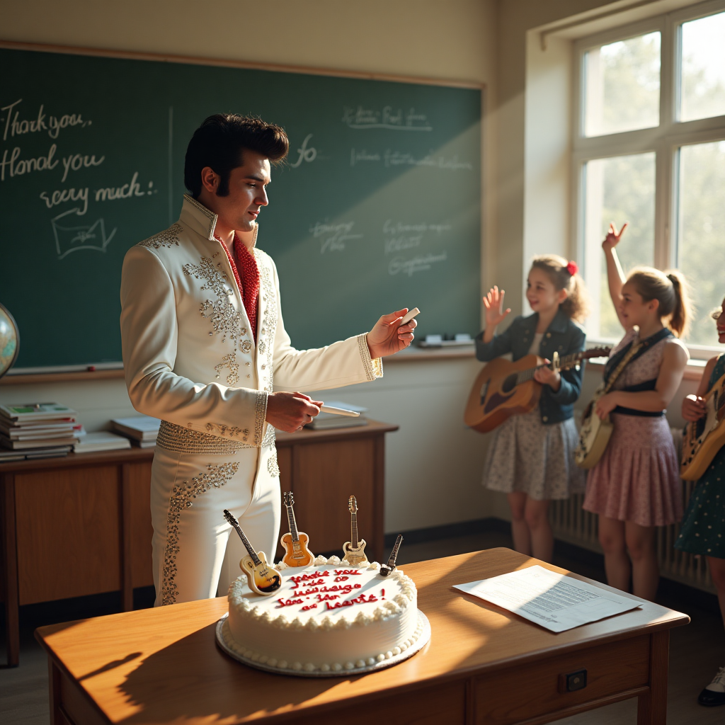 Elvis Presley , Teaching, Cake, and Farewell Card