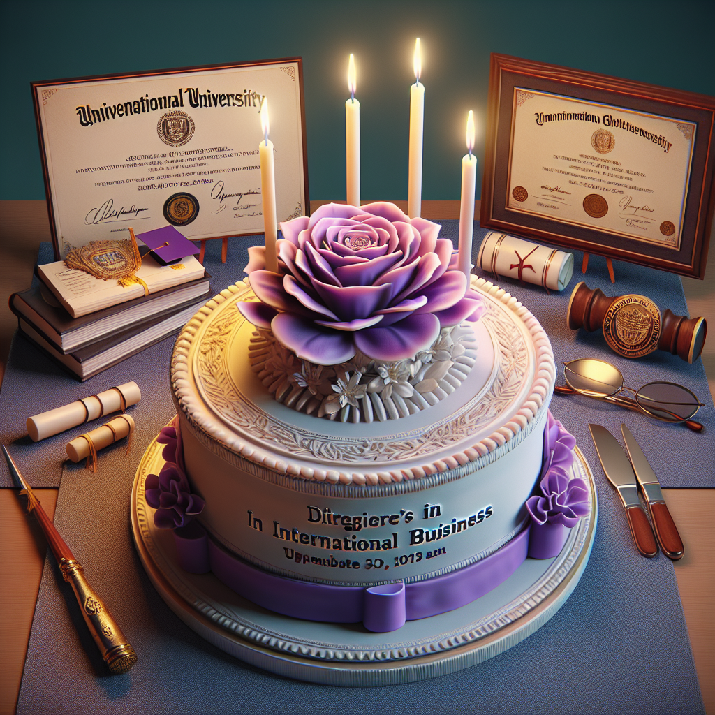 Imagine a tastefully designed, realistic scene that embodies a sense of celebration. A radiant purple flower stands as a key element in the decor, drawing attention with its intricacy. At the heart of this setting is a cake, elegant in its simplicity, embellished with three glowing candles. The name of the celebrant, who is a non-specific university's PhD director in International Business, is meticulously inscribed on the cake. Alongside are various scholarly elements symbolizing the educator's profession, including non-identifiable diplomas and insignia. The setting brings together themes of academia and celebration harmoniously.
Generated with these themes: Purple flower, Cake 3 candle, Vahid name, International business, Phd director, and Aston university.
Made with ❤️ by AI.