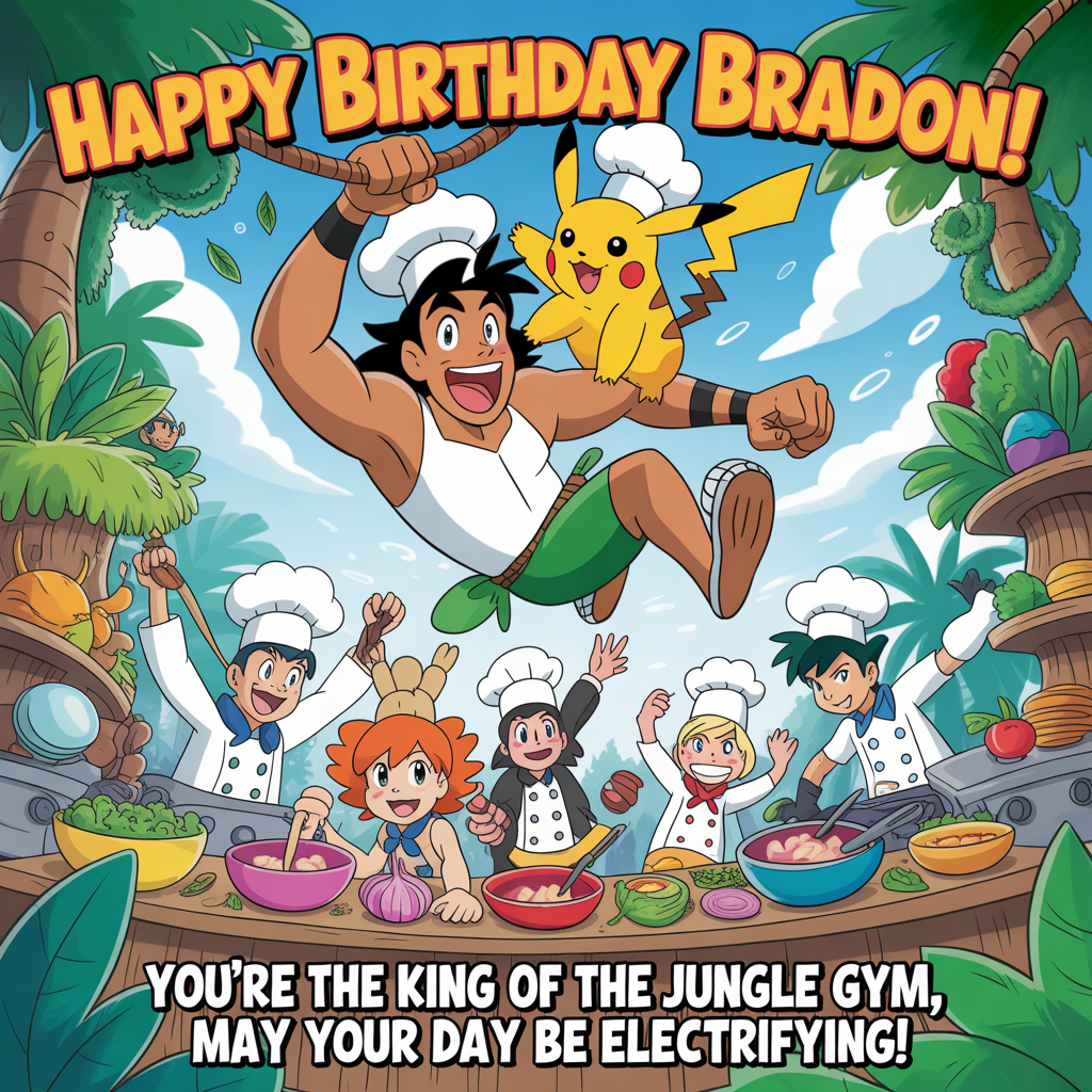 Tarzon, Pickachu and all Anime charecter , Cooking, and Birthday Card