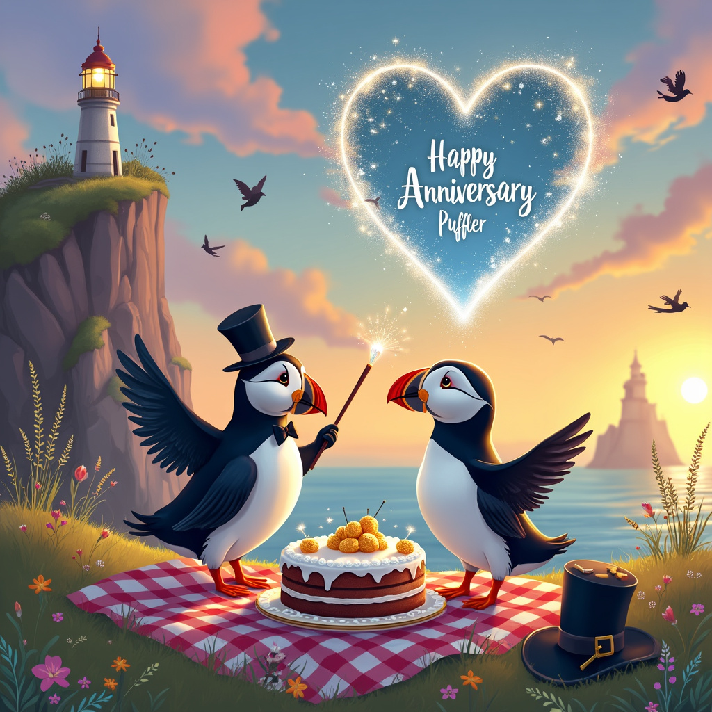 Puffins, and Magic Anniversary Card