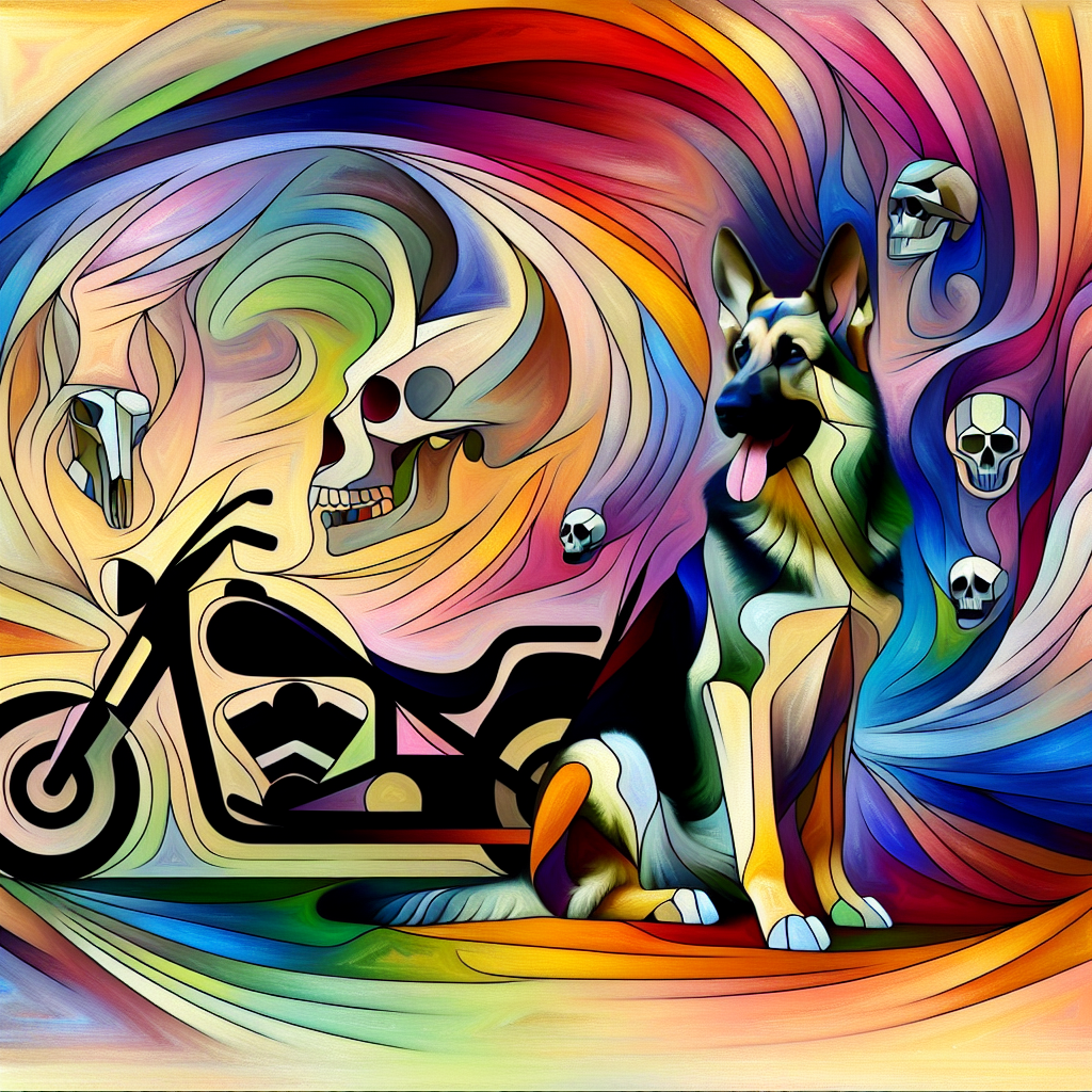 An abstract birthday tapestry features a stylized German shepherd, simplified into a pastiche of geometric shapes, sitting with an air of pride amidst the festivities. The backdrop is a swirl of vibrant, dreamlike hues, where abstract representations of skulls emerge like jubilant spirits amidst the celebration. The scene's vibrancy is elevated by the incorporation of a motorcycle, distilled into a series of energetic, angular forms, giving the impression that it is zooming through this vibrant abstract domain.
Generated with these themes: German shepherd , Motorcycle , and Skulls .
Made with ❤️ by AI.