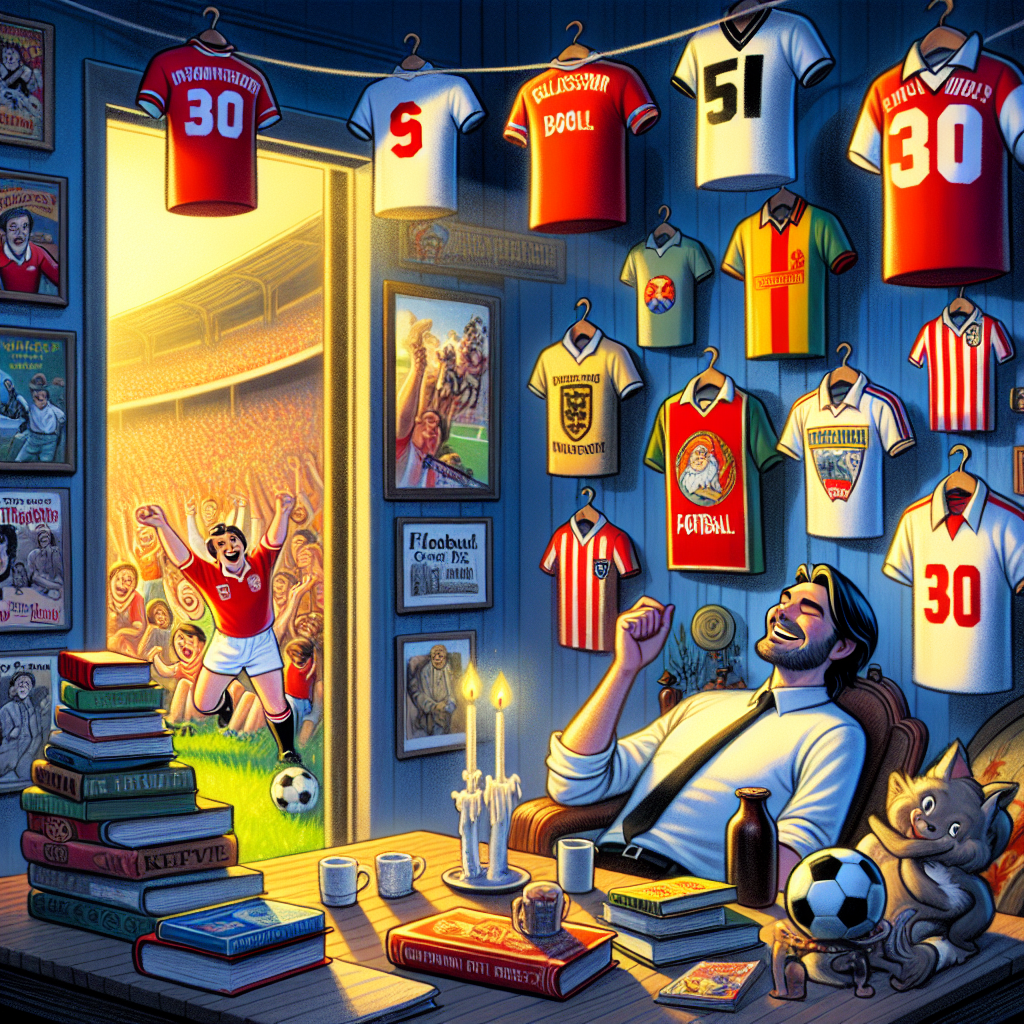 Envision a scene imbued with the nostalgia of football history. Picture retro football shirts draping around the room like festive bunting in a party. Let the air around you reverberate with the sound of mirth and laughter, while animated books jauntily dance around the room. Each book cover is narrated with charm and wit by a cartoon religious figure, who operates as the endearing librarian of this unique assortment. Blend the lively antics of animated bookworms with the passionate enthusiasm of football fanatics. The end result is an ambiance akin to a birthday party, marked by its irreverent charm and heartwarming connection.
Generated with these themes: Retro Football shirts, Books, and Jesus.
Made with ❤️ by AI.