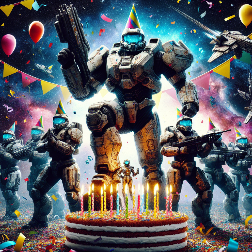A delightful illustration themed around a birthday and the other-worldly environment reminiscent to epic sci-fi universes. At the focus, a team of armored space soldiers stand gallantly on a whimsically decorated cake, prepared for battle yet wearing party hats. The background showcases a vivid galaxy integrated with pieces of confetti and streamers, fusing the intense aesthetic of science fiction warfare with the merriment of a birthday party.
Generated with these themes: Wahammer 40k, and Space marines.
Made with ❤️ by AI.