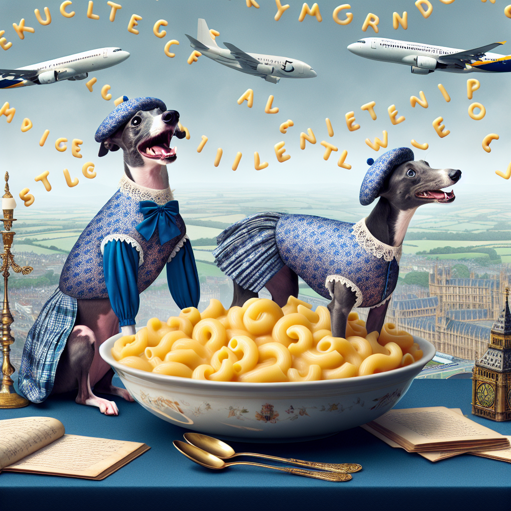 Imagine a scene of celebration with Italian greyhounds wearing fashionable lacey pants. They're cheerfully bounding around a generous bowl of hot, steaming macaroni cheese, which is nestled within a historical 18th-century European setting, mirroring the regal aesthetic of shows set during that era. The entire panorama is engulfed in calming hues of blue, signifying tranquility and victory. Overhead, airplanes zoom swiftly, leaving a wake of letters spelling out well-wishes in their exhaust. The joyous atmosphere is further elevated by the strains of Scottish bagpipe music, adding a distinct touch of Celtic pride, and flawlessly encapsulating a moment of triumph.
Generated with these themes: Italian greyhounds, Macaroni cheese, Bridgerton, Blue, Lacey pants, Jets, and Bagpipes.
Made with ❤️ by AI.