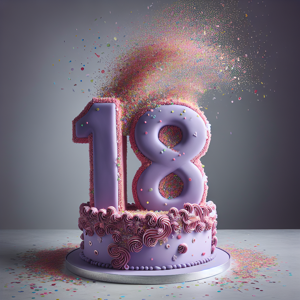 Illustration of an elegant birthday cake shaped like the number 18, adorned with pastel purple icing and topped with a confetti explosion.
Generated with these interests: The number 18, Pastel purple, and Confetti.
Made with ❤️ by AI.