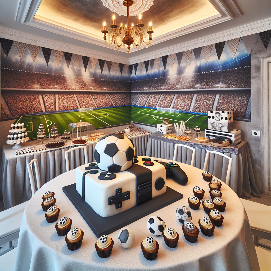 A creatively designed room that eerily resembles a comforting soccer stadium, adorned with walls presenting lifelike murals of enthusiastic multitudes. An elegantly made cake, fashioned in the likeness of a modern video game controller, commands attention, nested on a crisp white tablecloth decorated subtly with a checkered motif. Novelty cupcakes, adorned with soccer ball-shaped toppers, are casually spread around, while authentically small soccer balls are used as both embellishments and party tokens. This birthday celebration, styled innovatively, deploys elements of the world's sport of soccer, gaming, and a popular sportswear brand's timeless sensation to create an engaging and quaint atmosphere.
Generated with these themes: Soccer, Xbox, and Nike.
Made with ❤️ by AI.