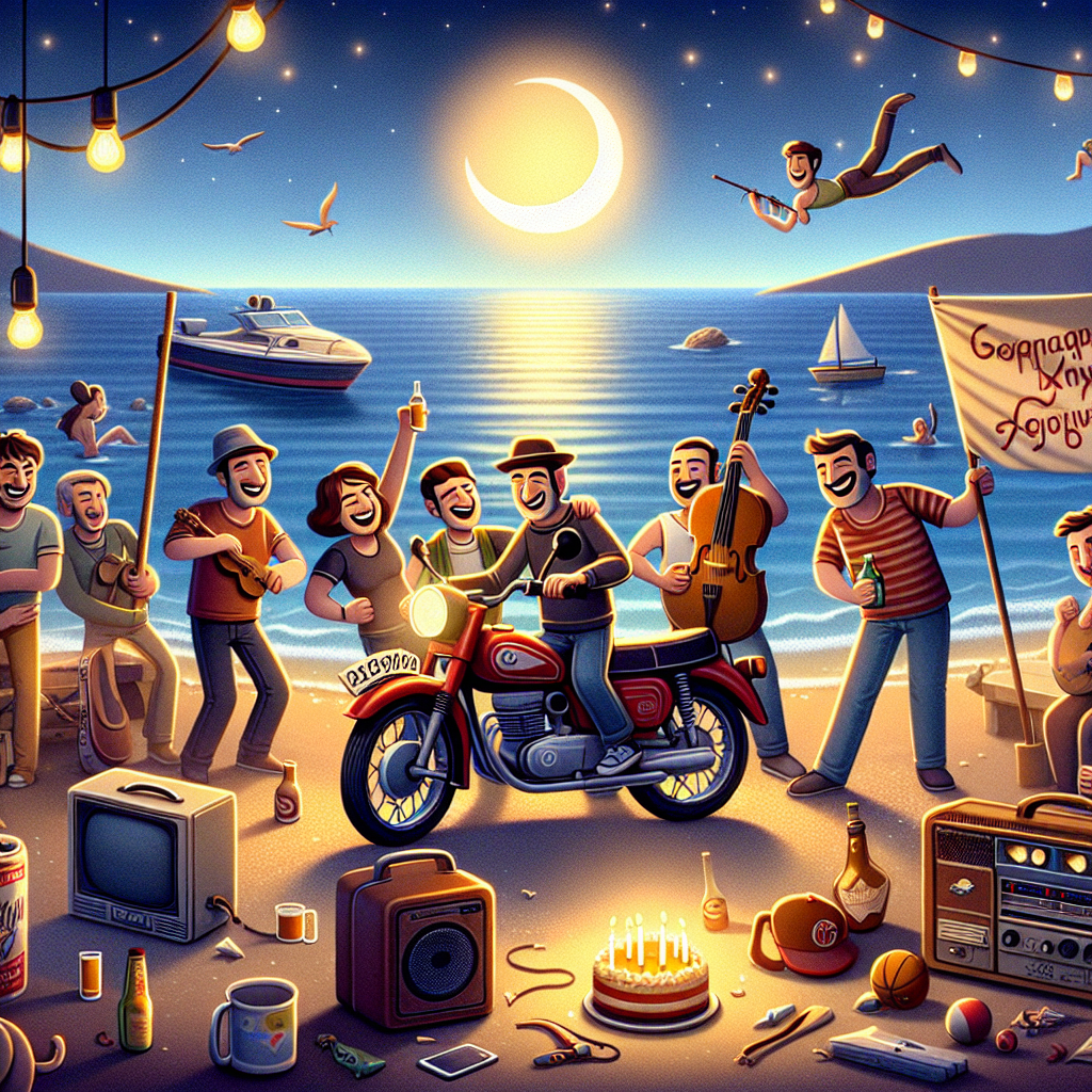 Motorbike yamaha fazer, Guitar, Music, Violin, Moon, 24 years old, Friends, Sound mixer, 90' s, Sea, Phrase Αγόρι μου να τα εκατοστήσεις, and Man's birthday Birthday Card
