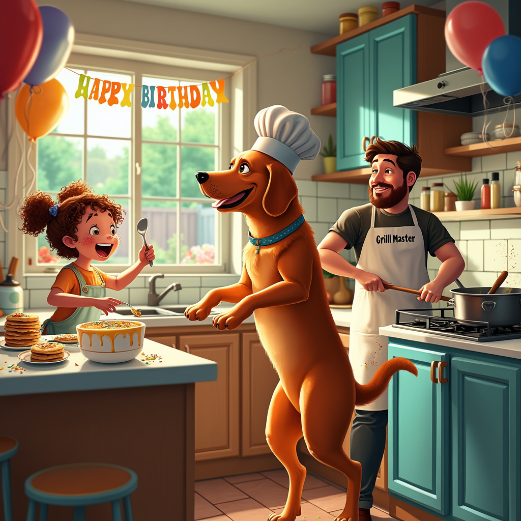 Fox Red Labrador, , 6 year old daughter, , Cooking, and Husband Birthday Card
