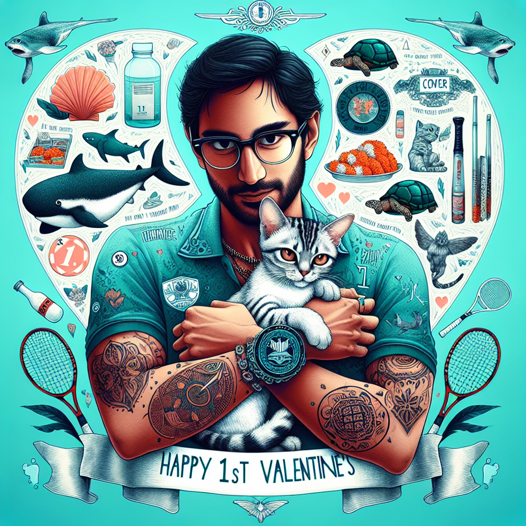 Imagine a whimsical illustration for a memorable first Valentine's Anniversary. A man, with traces of Middle Eastern descent, portrayed as a computer nerd, complete with glasses and a stubble, tightly holds his girlfriend, presented as a cute exotic short-haired cat. The scene is set with a Tiffany blue backdrop, reflecting their shared love for the sea. Illustrations of sea creatures like mantas and turtles float around tennis rackets, signifying their mutual interests. Emblems symbolising the IT industry subtly decorate their attire, while visual representations of sushi and sashimi denote their fondness for Japanese cuisine. The vibrant depiction features them hugging and gazing at each other, culminating under the phrase 'Happy 1st Valentine’s'. Their fondness for travels and exploration adds an endearing note to their connection.
Generated with these themes: Girlfriend is like a pretty exotic short hair small cat , Boyfriend is like a computer nerd with glasses bear , Both love tennis and scuba diving, Both work at IT industry , Tiffany blue color theme, First valentines together , Love Japanese food, Boyfriend listens to girlfriend , Loves traveling , Hugging, Manta, Sea turtle, and Include the phase “Happy 1st Valentine’s”.
Made with ❤️ by AI.