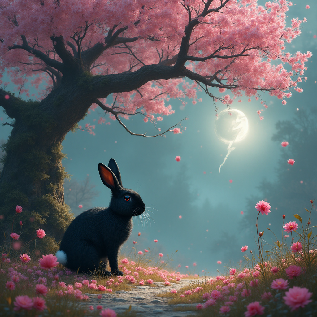 Black rabbit with white nose, Cherry tree, David Bowie , Sweeties, Gothic , and Birthday Card