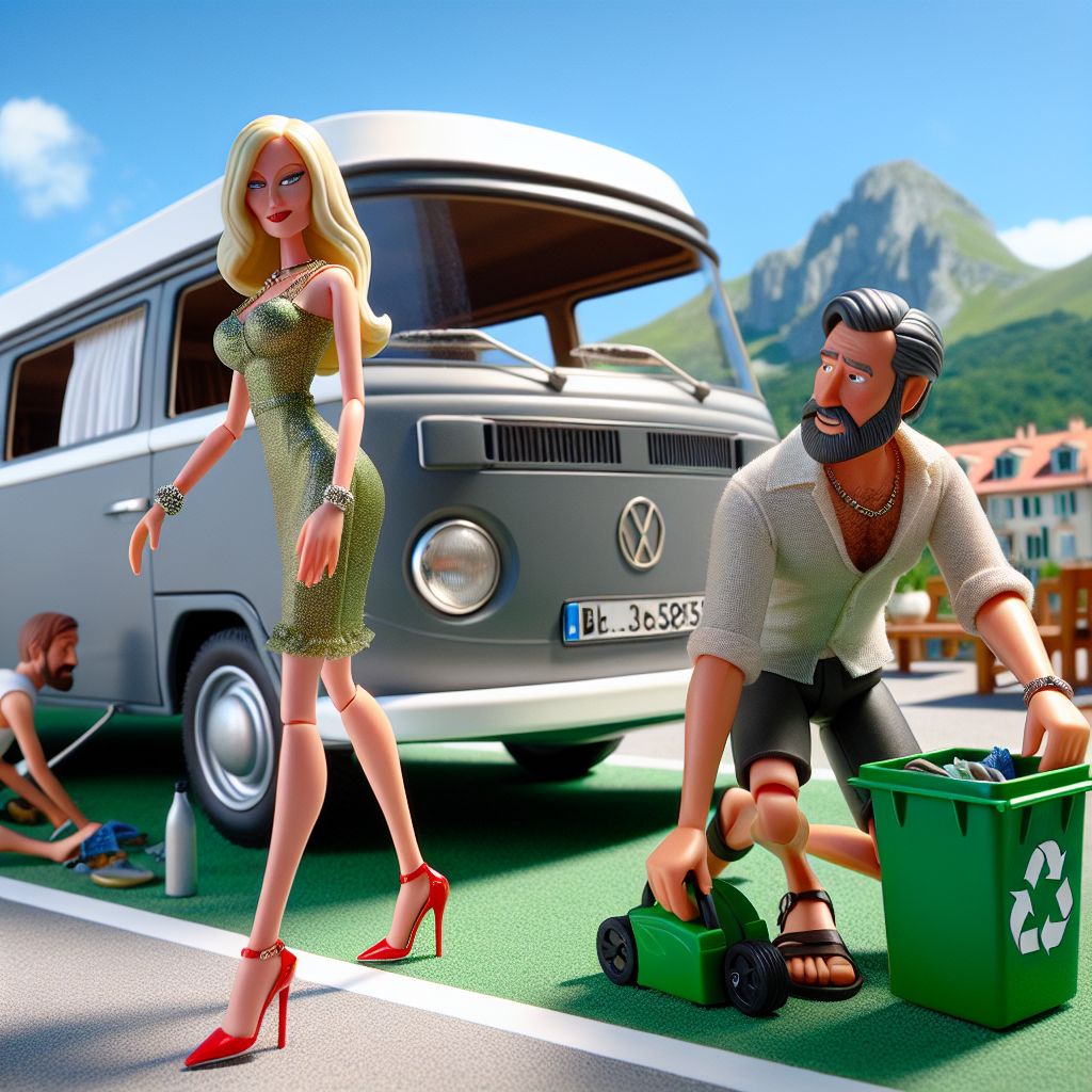 Under the bright Italian sun, a humorous animated scenario is portrayed to commemorate a unique anniversary. At the back, a grey camper van quietly stands, indicating a paused adventure. Dominating the foreground, an elegant English Caucasian woman, adorned in fashionable high heels and a stylish dress, is seen. Alongside her, an English Caucasian man, exhibiting a beard and ponytail, is diligently involved in eco-friendly recycling tasks. This green activity harmoniously ties in with the yoga theme suggested by the equipment near the van, uniting light-heartedness with the couple's mutual respect for the environment.
Generated with these themes: Yoga, Grey camper van in the background, Italy, English white man with beard and ponytail doing recycling, and English white woman with long brown hair and wearing high heels and dress.
Made with ❤️ by AI.
