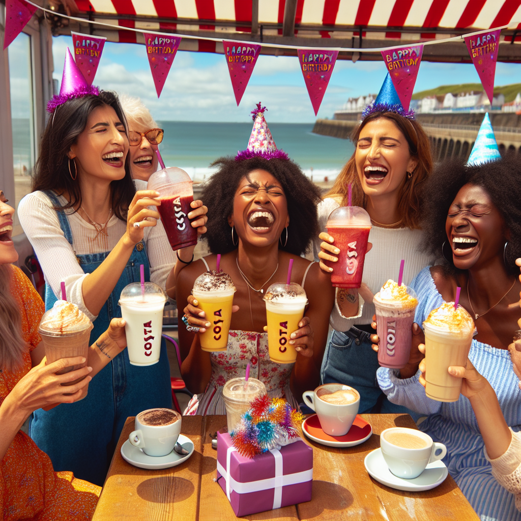 A vibrant image of a cheerful seaside coffee shop, filled with a diverse group of women celebrating a birthday. The women, some Black, some Hispanic, some Caucasian and others Middle-Eastern, joyously toast with their respective Costa coffee drinks. Some are clicking their cups together, and other women are deeply engrossed in their beverages, relishing each sip. One Middle-Eastern woman is laughing so hard that her beverage spills mid-air, causing her friends to laugh along. Festive birthday decorations like streamers and balloons add a celebratory touch to the atmosphere.
Generated with these themes: Women, Costa, drinking .
Made with ❤️ by AI.