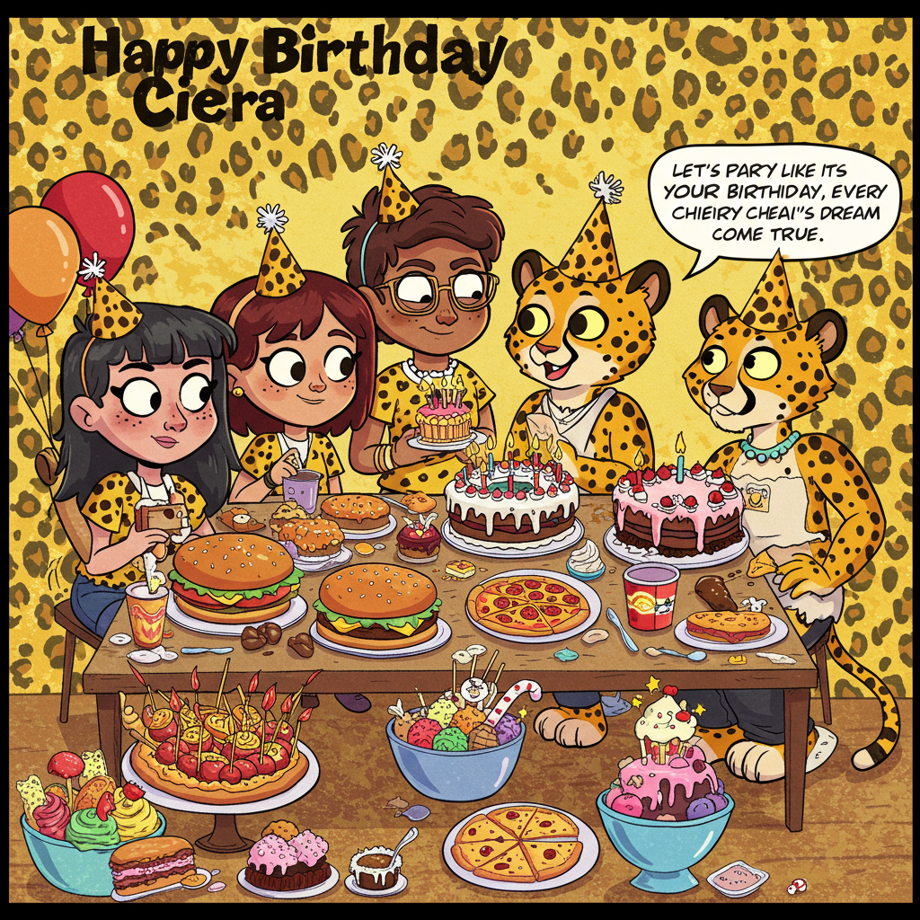 Friends, Cheetah print, Food, , and Birthday Card
