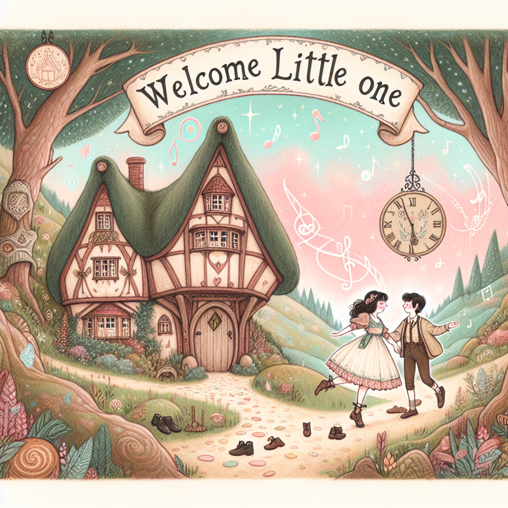 Imagine a whimsical landscape inspired by fantasy literature, with a snug residence nestled under a hill. A medieval-style banner floats above, with the affectionate greeting 'Welcome Little One'. Two characters, tiny in stature, are joyfully dancing on the path. They're dressed in 1950's style clothing but with a twist of fantasy aesthetics. The surrounding trees are intriguingly adorned with tiny footwear, and the gentle pastel sky is speckled with symbols of music and ethereal stars.
Generated with these themes: Lord of the rings, and Grease.
Made with ❤️ by AI.