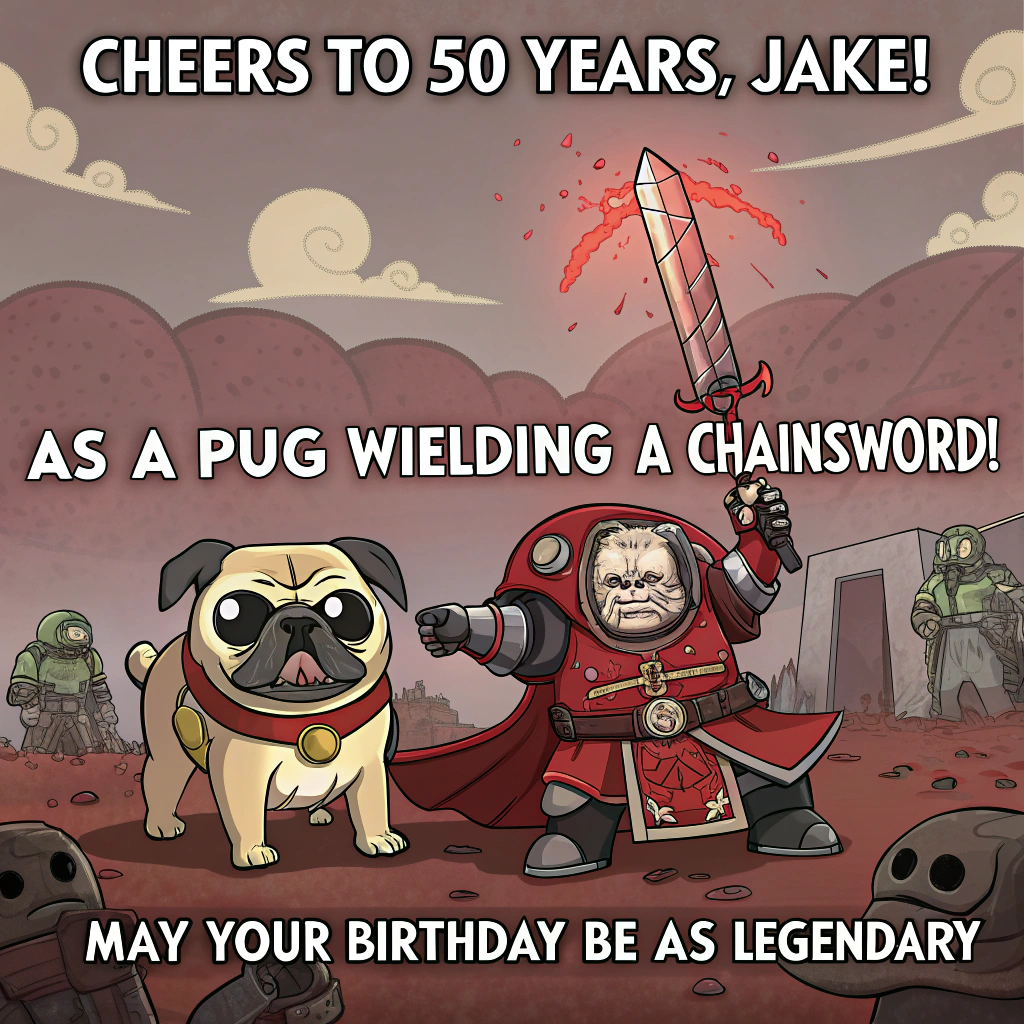 Warhammer, Blood Angels, Pugs, and Birthday Card
