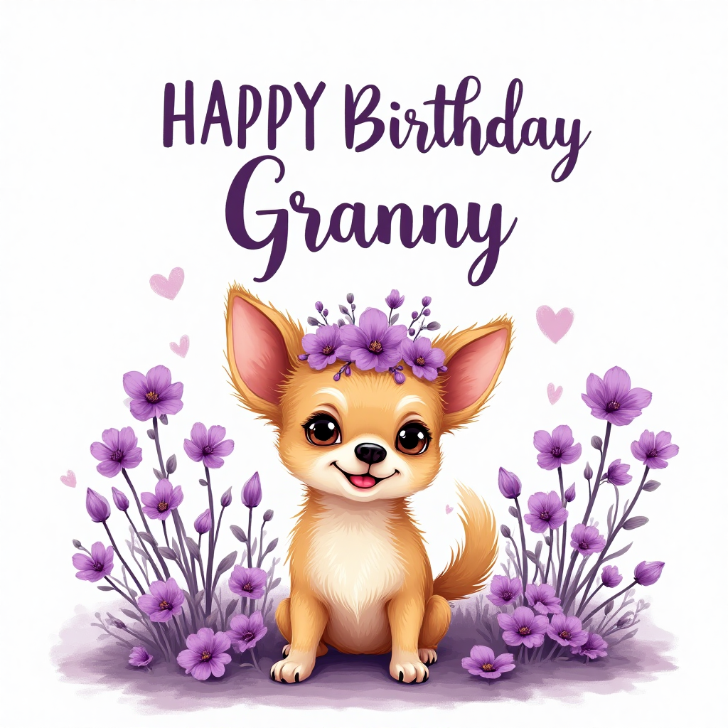 Chihuahua , Purple, Flowers, and Birthday Card