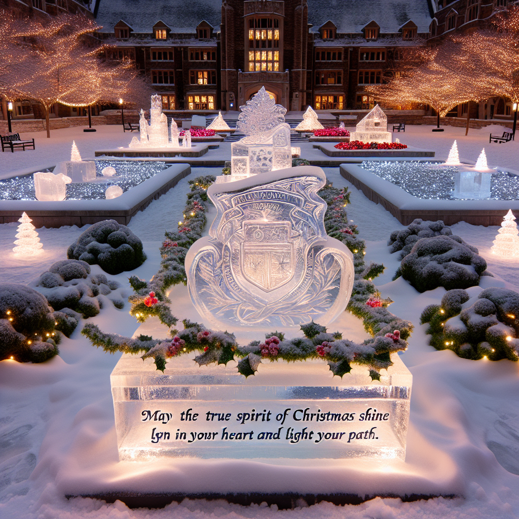 A snowy Newcastle University campus elegantly decorated with twinkling lights and festive decor, capturing the essence of Christmas. The landscape architecture program's work is showcased with carefully designed winter gardens, featuring miniature evergreens and holly bushes, all tied together by a stone path leading to a delicate ice sculpture of the university's emblem. Engraved in the ice, the text 'May the true spirit of Christmas shine in your heart and light your path.' glimmers under soft lantern light.
Generated with these themes: Newcastle university,landscape architecture.
Made with ❤️ by AI.