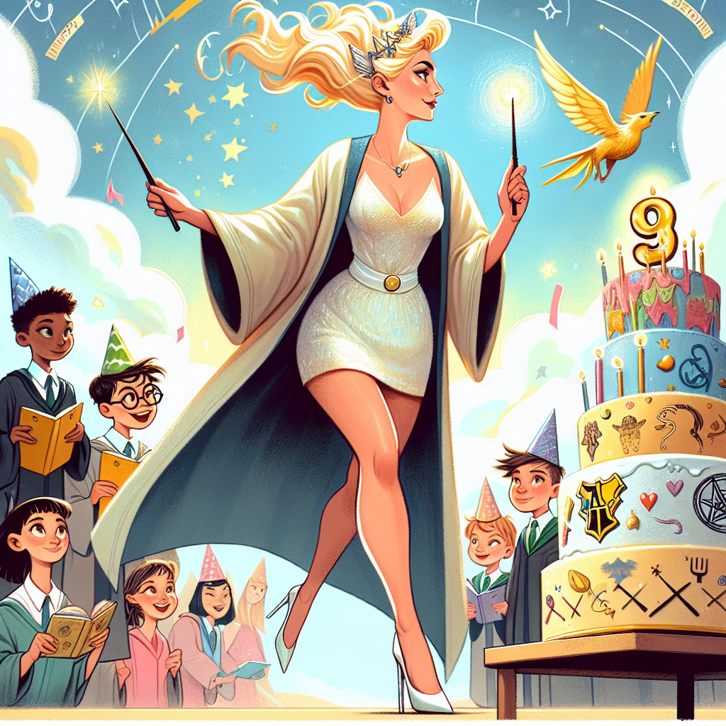 A whimsical birthday illustration features a tall, blonde, charismatic, young woman in a wizard's robe with a wand in her hand, standing at the start line of a marathon. A birthday cake decorated with magical symbols reminiscent of famous wizarding novels sits on a table nearby, while a group of children of varying descents and genders watch with eager eyes, grasping textbooks as if ready for a lesson. In the sky, a golden ball with wings flutters about, adding to the enchanting atmosphere.
Generated with these themes: Taylor swift , Running marathons, Teaching, and Harry Potter .
Made with ❤️ by AI.