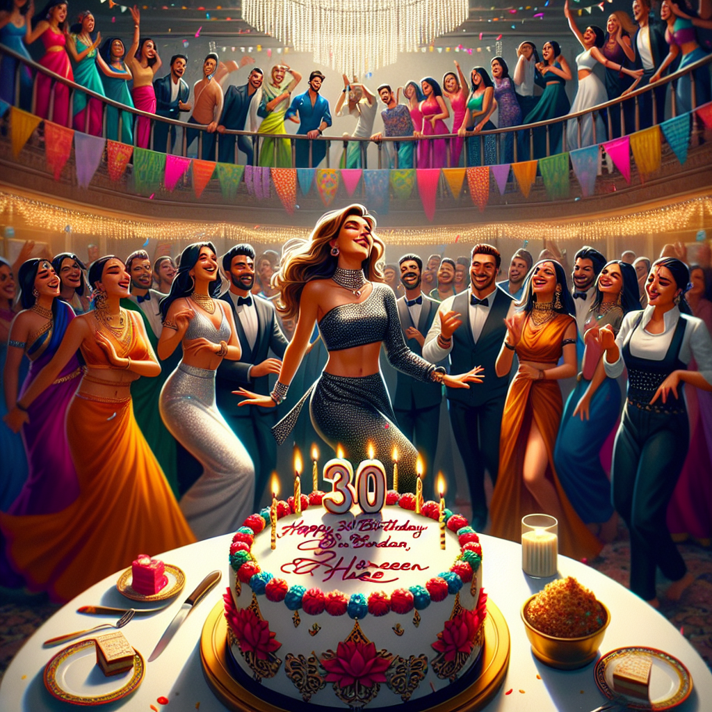 This image captures a vibrant birthday celebration filled with the festivity of Bollywood. The attendees, a blend of Middle Eastern, Caucasian, Black, and South Asian men and women, have their feet tapping and hips swaying to the rhythmic beats. In the midst of this joyful milieu stands a beautiful birthday cake adorned with tasteful decorations. The cake's icing gracefully announces 'Happy 30th birthday to our dancing queen, Shreen.' Amidst the vibrant colors and joyful atmosphere is a touch of realism, Shreen's love for dance finds reflection in the enthusiastic and coordinated movements that infuse the room with energy and delight.
Generated with these themes: Bollywood dancing at a party, Birthday cake for 30th birthday, Happy 30th birthday to our dancing queen, and Shreen.
Made with ❤️ by AI.