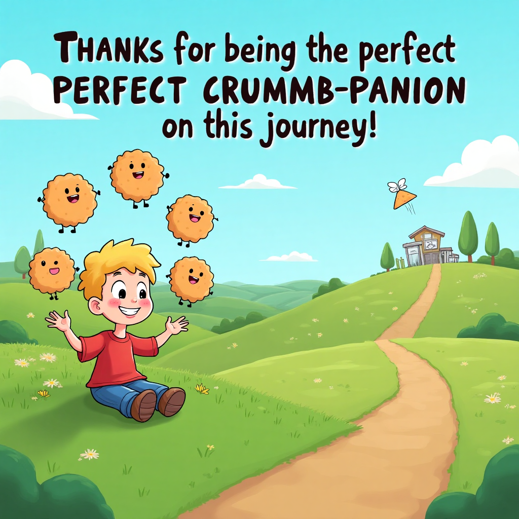 A blonde boy eating biscuits on a countryside walk, and Thank-you Card
