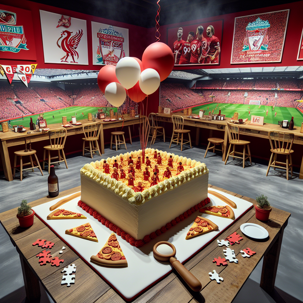 Imagine a festive birthday party with a football theme revolving around the Liverpool Football Club. The room is realistically decorated in a vibrant palette of red and white, featuring balloons and banners with an emblem of the liver bird. In the center is a large vanilla ice cream cake, creatively adorned with fondant-designed miniature pizza slices. Jigsaw puzzle pieces can be seen scattered around the room. Once assembled, these pieces form images of renowned football players (not associated with real individuals). A warm aroma of coffee wafts through the space, with a designated station inviting guests to partake in a variety of brews.
Generated with these themes: Liverpool FC, Vanilla ice cream, Pizza, Jigsaw, and Coffee.
Made with ❤️ by AI.