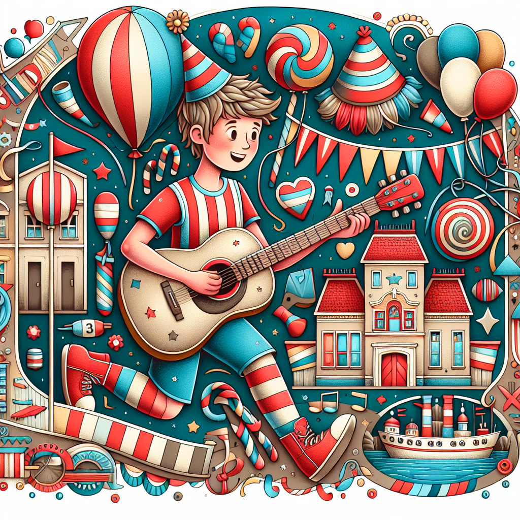 Create a delightful image with a birthday party theme. The key character is an individual in a red and blue striped sports jersey, happily playing a guitar. The background is decorated with playful embellishments and balloons. Elements characteristic of a generic small town, such as well-known structures and a local flag, are subtly incorporated into the backdrop. The coloring is lively and rich, elevating the festive atmosphere.
Generated with these themes: West Ham United , Playing the guitar , and St Dizant du Gua.
Made with ❤️ by AI.